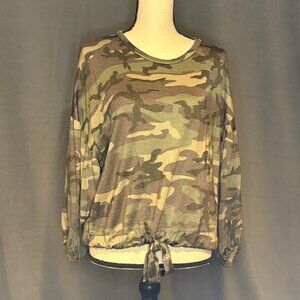 Vintage Havana Camo Tie-Front Long Sleeve Top
